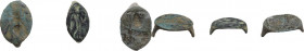 Lot of 3 bronze seals from rings with various pictures; including; bee and standing figure. Roman.
