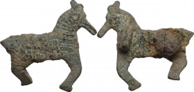 Bronze fibula in the shape of horse. Roman, 3rd-5th cent. AD. 33 mm.