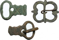 Lot of 3 (three) bronze belt terminals. Roman period, 1st-6th century AD. 31 mm.