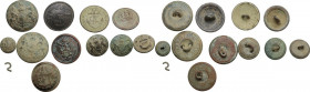 Militaria. Lot of 11 AE uniform buttons; including: UK General Service, US Army, New York State (Civil War and later), German Army (World War I). 19th...