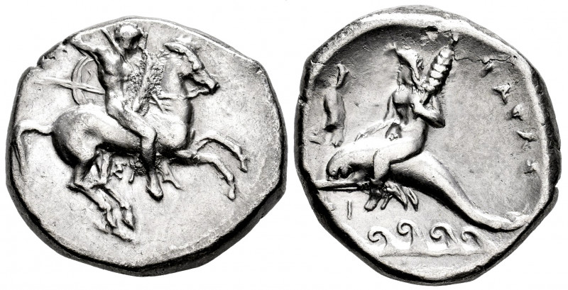Calabria. Tarentum. Didrachm. 325-280 BC. (HN Italy-933). (Vlasto-578). Anv.: Nu...
