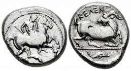 Cilicia. Kelenderis. Stater. 410-375 BC. (Sng Cop-83). (Sng Levante-23). Anv.: Nude rider dismounting from horse rearing right, whip in right hand. Re...