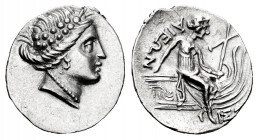 Euboia. Histiaia. Tetrobol. 197-146 BC. (Gc-2496). (Bmc-47). Anv.: Wreathed head of the Nymph Histiaia right. Rev.: ΙΣ(ΤI) ΑΙΕΩΝV. Nymph Histiaia seat...