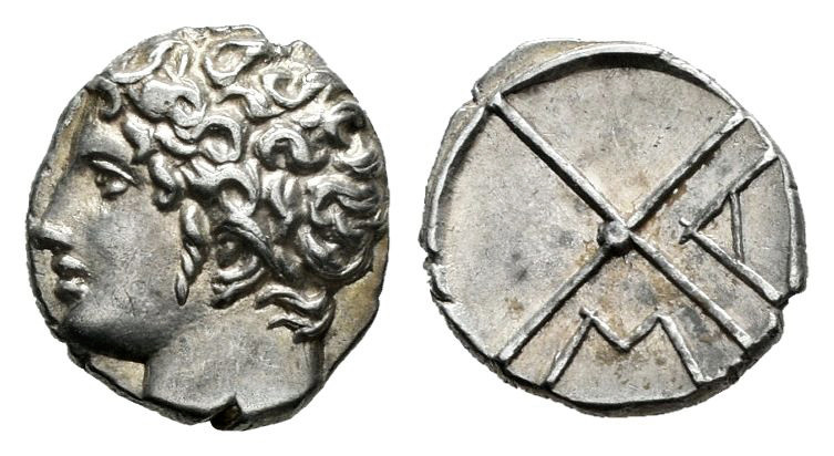 Galia. Massalia. Obol. 121-49 BC. (Seaby-72). (Depeyrot-58). Anv.: Bare head of ...