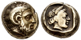 Lesbos. Mytilene. Hekte. 412-378 BC. (Bodenstedt-67). (SNG von Aulock-1702). Anv.: Head of Zeus Ammon to right, wearing ram's horn over ear. Rev.: Fem...