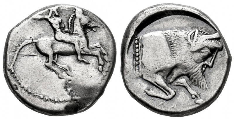 Sicily. Gela. Didrachm. 490/85-480/75 BC. (Hgc-2, 363). Anv.: Nude horseman gall...