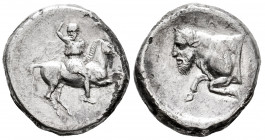 Sicily. Gela. Didrachm. 420-415 BC. (Sng Cop-271). (Jameson-191 This Obverse die). (Sng Ashmolean-1740 This Obverse die). Anv.: Rider galloping right,...