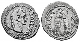 Mauritania. Iuba II. Denarius. Dated year 42 = 17-18 AD. Caesarea. (Sng Cop-585 var). (MAA-163 var). Anv.: REX IVBA, head of Juba II as Herakles to ri...