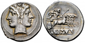 Anonymous. Didrachm - quadrigatus. 225-214 BC. Rome. (Craw-29/3). (Sydenham-64). (Rsc-23). Anv.: Laureate head of Janus. Rev.: Jupiter standing in gal...