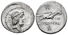 Calpurnius. L. Calpurnius Piso Frugi. Denarius. 90-89 BC. Rome. (Ffc-240). (Craw-340/1). (Sydenham-665). Anv.: Laureate head of Apolo right, number LX...