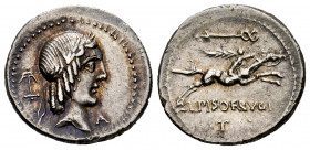 Calpurnius. L. Calpurnius Piso Frugi. Denarius. 90-89 BC. Rome. (Ffc-279). (Craw-340/1). Anv.: Laureate head of Apolo right, anchor behind head, lette...