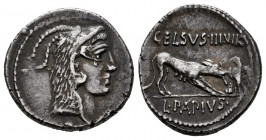 Papius. L. Papius Celsus. Denarius. 45 BC. Rome. (Ffc-954). (Craw-472/1). (Cal-1058). Anv.: Head of Juno Sospita right, wearing goat's skin. Rev.: She...