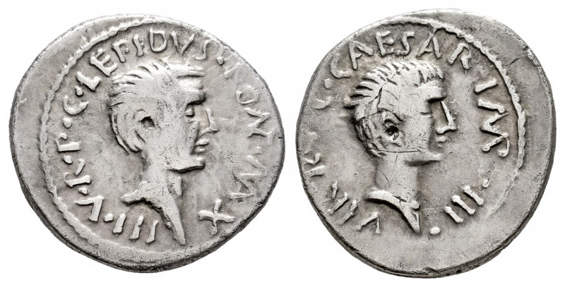 Lepidus and Octavian (Agustus). Denarius. 42 BC. Galia. (Ffc-5). (Craw-495/2a). ...