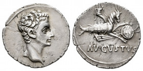 Augustus. Denarius. 18-17/16 BC. Colonia Patricia (Córdoba). (Ffc-14). (Ric-126). (Cal-808). Anv.: Bare head of Augustus right. Rev.: AVGVSTVS below c...