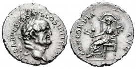 Vespasian. Denarius. 71 AD. Epheso. (Ric-1453). (Rpc-830). Anv.: IMP CAESAR VESPAS AVG COS IIII TR P P P, laureate head right. Rev.: CONCORDIA AVG, Ce...