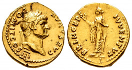 Domitian. Aureus. 75 AD. Rome. (Ric-787). (Calicó-912). (Bmc-154-5). Anv.: CAES AVG F DOMIT COS III, laureate head to right. Rev.: PRINCEPS IVVENTVT, ...