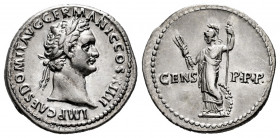 Domitian. Denarius. 88-89 AD. Rome. (Ric-120 var. (thunderbolt)). (Bmcre-140). (Rsc-26a). Anv.: IMP CAES DOMIT AVG GERMANIC COS XIIII, laureate head r...