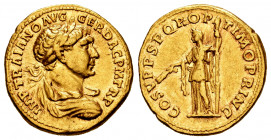 Trajan. Aureus. 108-110 AD. Rome. (Ric-II 109). (Woytek-291f). (Bmcre-259). Anv.: IMP TRAIANO AVG GER DAC P M TR P, laureate and draped bust to right....