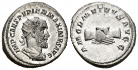 Pupienus. Denarius. 238 AD. Rome. (Ric-9). (Rsc-1). (Bmc-77). Anv.: IMP CAES M CLOD PVPIENVS AVG, radiate, draped and cuirassed bust right. Rev.: AMOR...