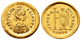 Aelia Pulcheria (sister of Theodosius II). Solidus. 423-429 AD. Constantinople. (Depeyrot-47/3). (Ric-220). Anv.: AEL PVLCHERIA AVG, pearl-diademed an...