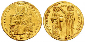 Romanos III Argyros. Histamenon nomisma. 1028-1034 AD. Constantinople. (Doc-1b.8). (Sear-1819). Anv.: + IҺS XIS RЄX RЄϚNANTIҺm, Christ Pantokrator ent...