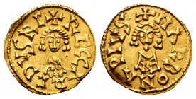 Recaredus I (586-601). Tremissis. Narbona. (Cnv-117). (R. Pliego-64 a.2, plate coin). (Chaves-31). Au. 1,49 g. Of the highest rarity. Ex Bernard Chwar...