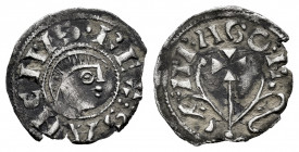 Kingdom of Navarre and Aragon. Sancho Ramírez (1063-1094). Obol. Jaca (Huesca). (Cru-206). Anv.: · REX SANCIVS. Rev.: ARAGON. Ve. 0,47 g. Very rare. P...