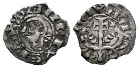 Kingdom of Navarre. Sancho el Sabio (1150-1194). Obol. Navarre. (Cru-223). Anv.: SANCIVS REX. Rev.: NAVARA. Ve. 0,29 g. Irregular edge. Rare. VF. Est....