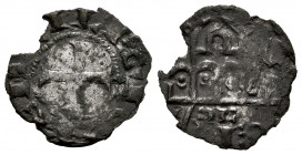 Kingdom of Castille and Leon. Alfonso VII (1126-1157). Dinero. Leon. (Bautista-74). Anv.: LEGIONENS. Cruz patada. Rev.: LEO. Catedral con campanario, ...