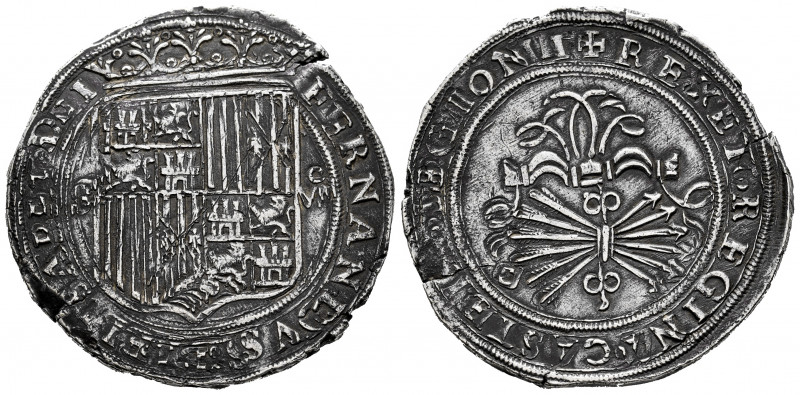 Catholic Kings (1474-1504). 8 reales. Sevilla. (Cal-577). Ag. 26,54 g. Shield be...