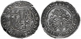 Catholic Kings (1474-1504). 8 reales. Sevilla. (Cal-577). Ag. 26,54 g. Shield between S - VIII. Light double strike. Planchet crack. Beautiful patina....