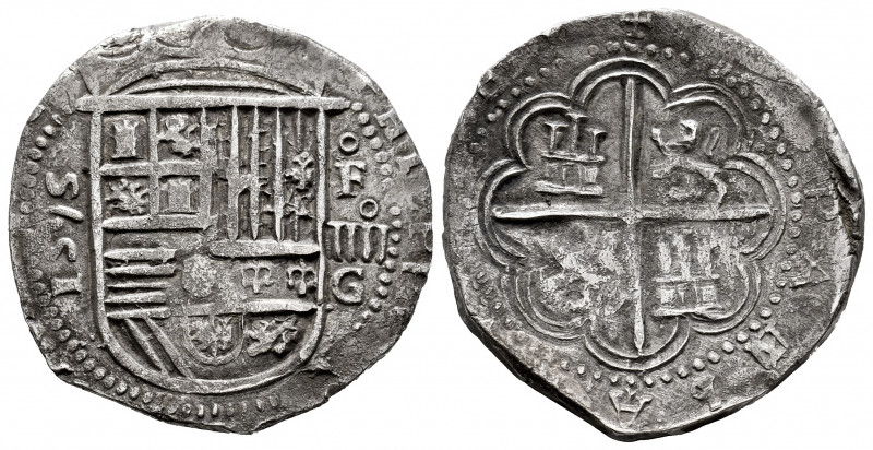 Philip II (1556-1598). 4 reales. 1595. Granada. F. (Cal-491). Ag. 13,33 g. Rare....