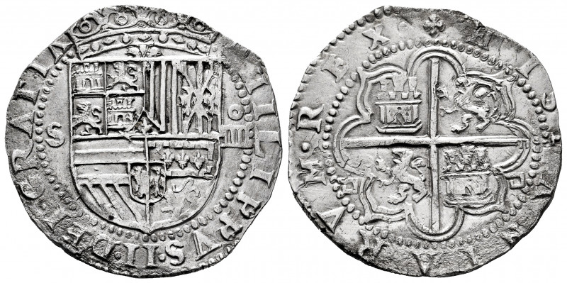 Philip II (1556-1598). 4 reales. Sevilla. (Cal-577). Ag. 13,45 g. Fleur de lis b...