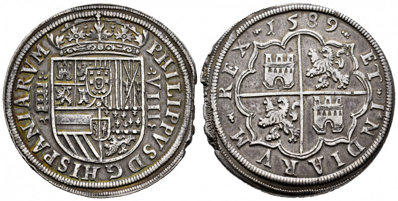 Philip II (1556-1598). 8 reales. 1589. Segovia. (Cal-713). Ag. 27,34 g. Aqueduct...