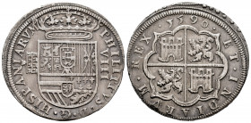 Philip II (1556-1598). 8 reales. 1590. Segovia. (Cal-711). Ag. 27,22 g. Aqueduct with two rows of three arches. Toned. Rare. Almost XF. Est...1700,00....