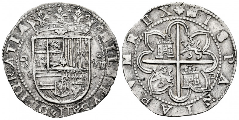 Philip II (1556-1598). 8 reales. Sevilla. (Cal-720). Ag. 27,36 g. "Square d" ass...