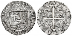 Philip II (1556-1598). 8 reales. Sevilla. (Cal-720). Ag. 27,36 g. "Square d" assayer on reverse. Full legend. Scarce in this grade. XF. Est...900,00. ...