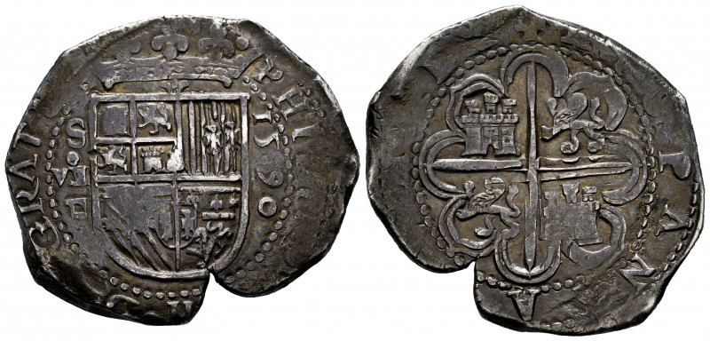 Philip II (1556-1598). 8 reales. 1590. Sevilla. (Cal-728). Ag. 27,39 g. Vertical...