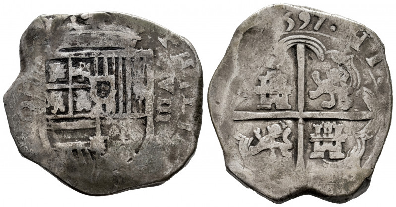 Philip II (1556-1598). 8 reales. 1597. Toledo. C. (Cal-753). Ag. 27,04 g. "OMNIV...