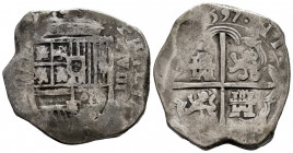 Philip II (1556-1598). 8 reales. 1597. Toledo. C. (Cal-753). Ag. 27,04 g. "OMNIVM" type. Very rare, no more than 3 or 4 known specimens. Choice F. Est...