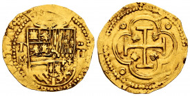 Philip II (1556-1598). 2 escudos. ND. Toledo. M. (Cal-862 var). (Tauler-60). Au. 6,70 g. Scarce. Choice VF/VF. Est...1200,00. 

Spanish description:...