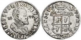 Philip II (1556-1598). 1 ducaton. 1579. Milano. (Tauler-484). (Vti-48). Ag. 31,80 g. Date on obverse and reverse. Gorgeous specimen. Very rare, even m...