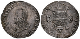 Philip II (1556-1598). 1 escudo felipe. 1596. Antwerpen. (Tauler-1148). (Vti-1270). (Vanhoudt-362.AN). Ag. 33,98 g. Sharply struck. Wonderful old cabi...