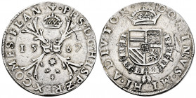 Philip II (1556-1598). 1 escudo of Burgundy. 1567. Bruges. (Tauler-1284). (Vti-1314). (Vanhoudt-290.BG). Ag. 29,09 g. Thin crack. Scarce. Ex Schulman ...