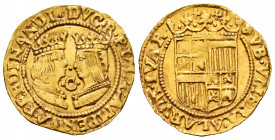 Philip II (1556-1598). Ducat. Kampen. (Tauler-525 var). (Vti-7 var). Au. 3,43 g. C mark between dots. unpublished variety? Slightly wavy flan. Almost ...
