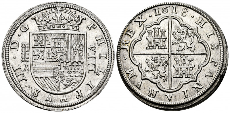 Philip III (1598-1621). 8 reales. 1618. Segovia. A. (Cal-949, plate coin). Ag. 2...