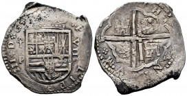 Philip III (1598-1621). 8 reales. (16)21. Toledo. P. (Cal-992, plate coin). Ag. 25,69 g. King´s ordinal III visible. Minor stains. Beautiful color. Ch...