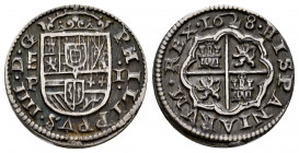 Philip IV (1621-1665). 1 real. 1628. Segovia. P. (Cal-788). Ag. 3,22 g. Old cabinet tone. Slight iridescent tone. Choice VF. Est...180,00. 

Spanish...