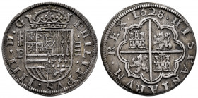 Philip IV (1621-1665). 4 reales. 1628. Segovia. P. (Cal-1165). Ag. 11,64 g. Minor nick on obverse. Beautiful old cabinet tone. Choice VF. Est...500,00...