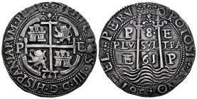 Philip IV (1621-1665). 8 reales. 1661. Potosí. E. (Cal-1428). (Lazaro-164, plate coin). Ag. 26,43 g. "Royal" type. Plugged hole, usual in these issues...